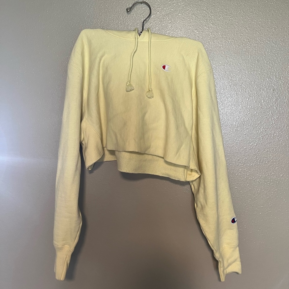 Yellow cropped champion hoodie, size medium, great condition